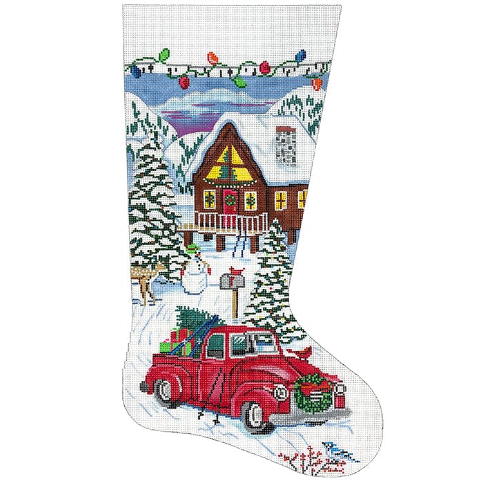 Red Truck and Ski Cabin Stocking