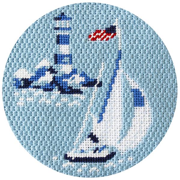 Regatta Round - Yacht & Lighthouse Canvas with Stitch Guide