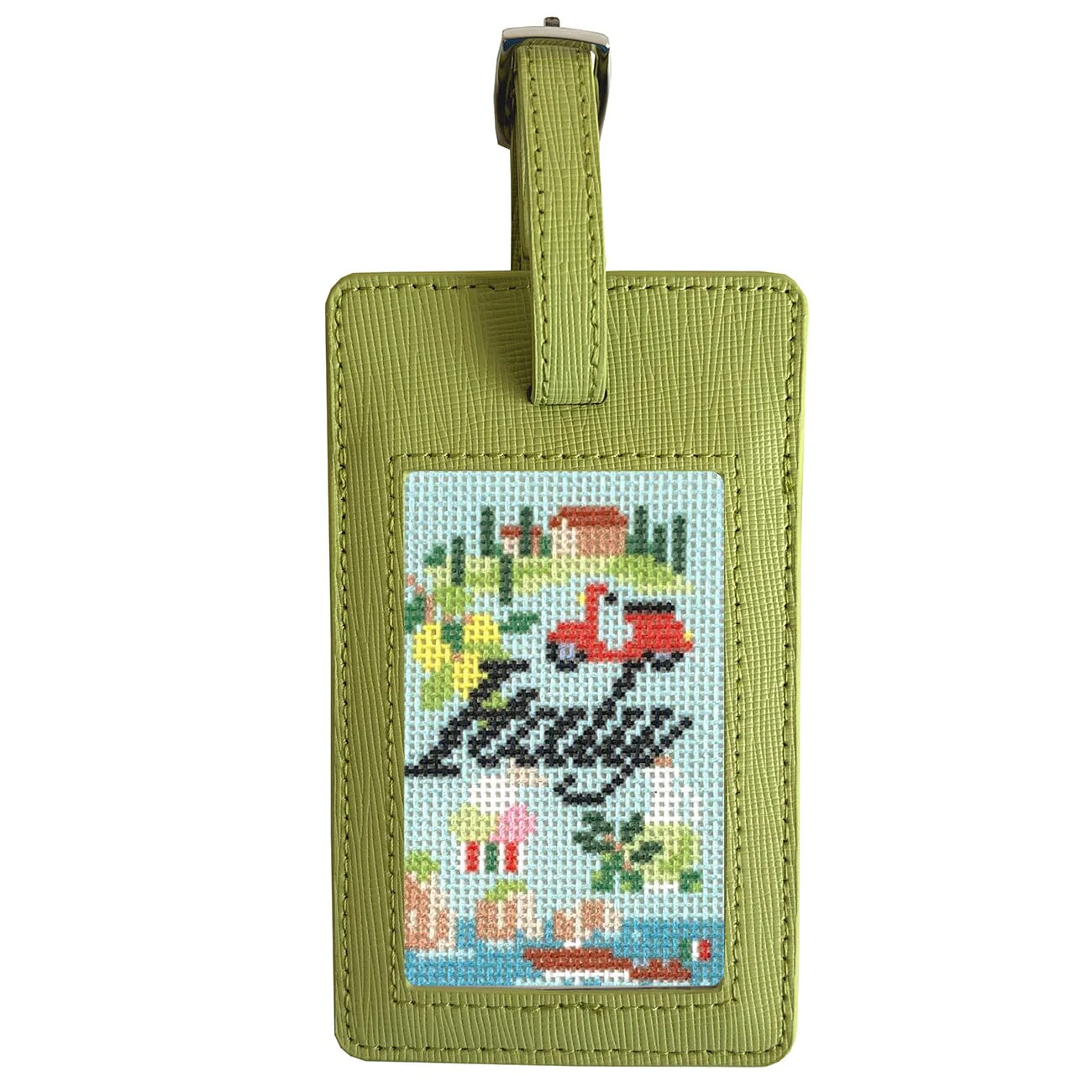 Saffiano Leather Bag Tag - Lime