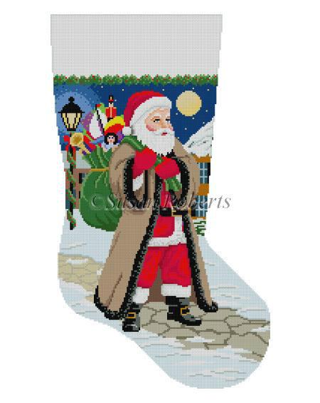 Santa Coming up Sidewalk Stocking