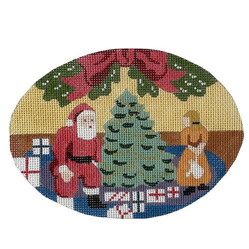 Santa & Girl Oval Ornament