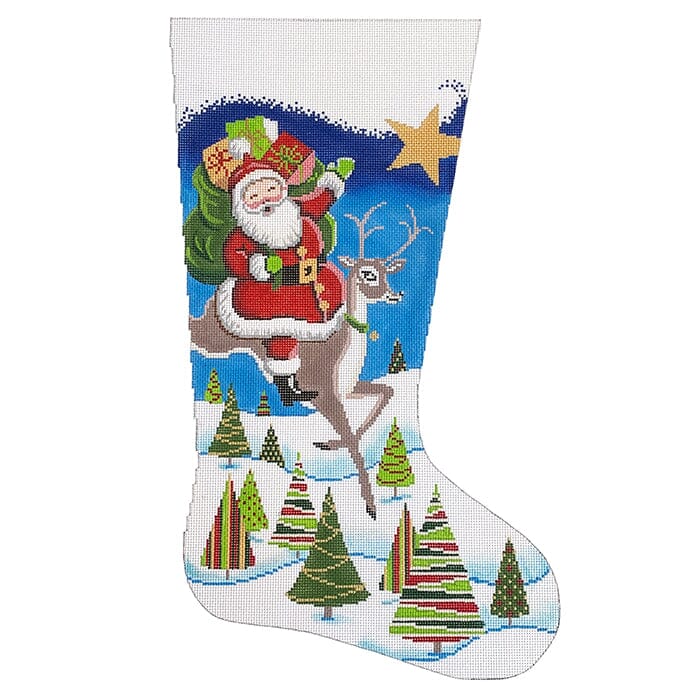 Santa on Reindeer Stocking