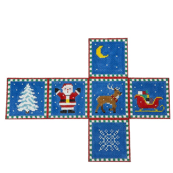 Santa Sleigh Reindeer and Tree 2" Cube