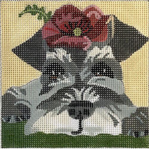Schnauzer with Flower Crown 4" Square