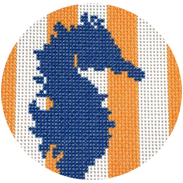 Seahorse Stencil on Orange Stripes Round