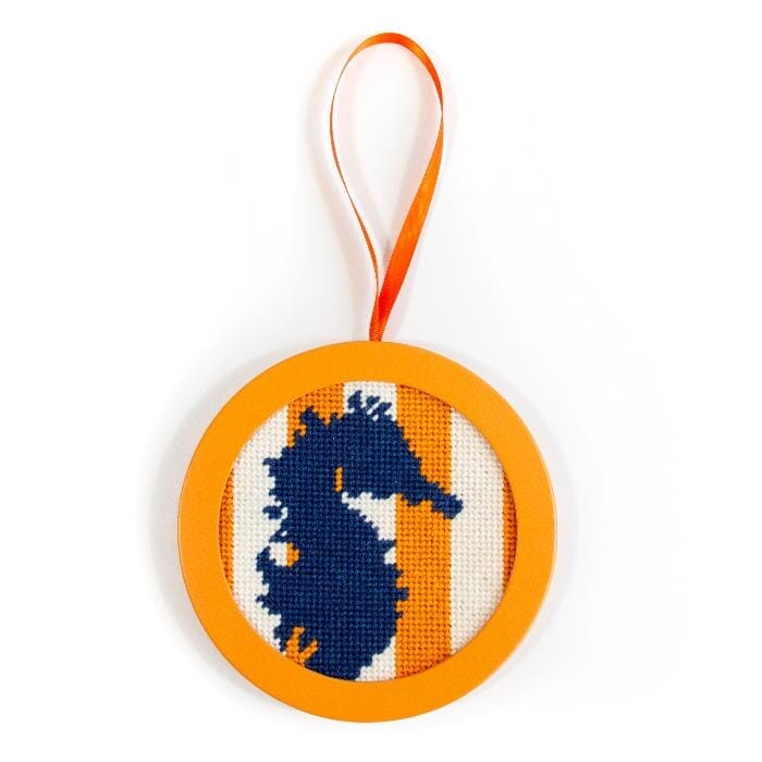 Seahorse Stencil on Orange Stripes Round - Image 2