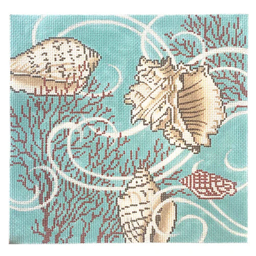 Shells on Blue Pillow