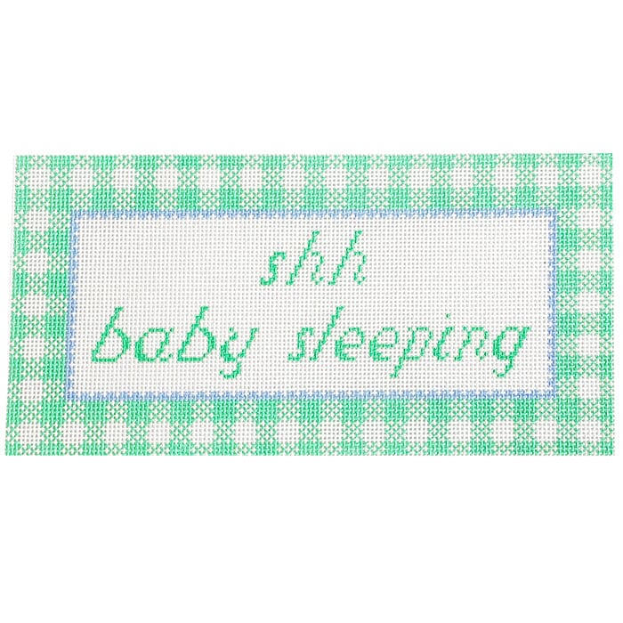Shh Baby Sleeping Green Gingham