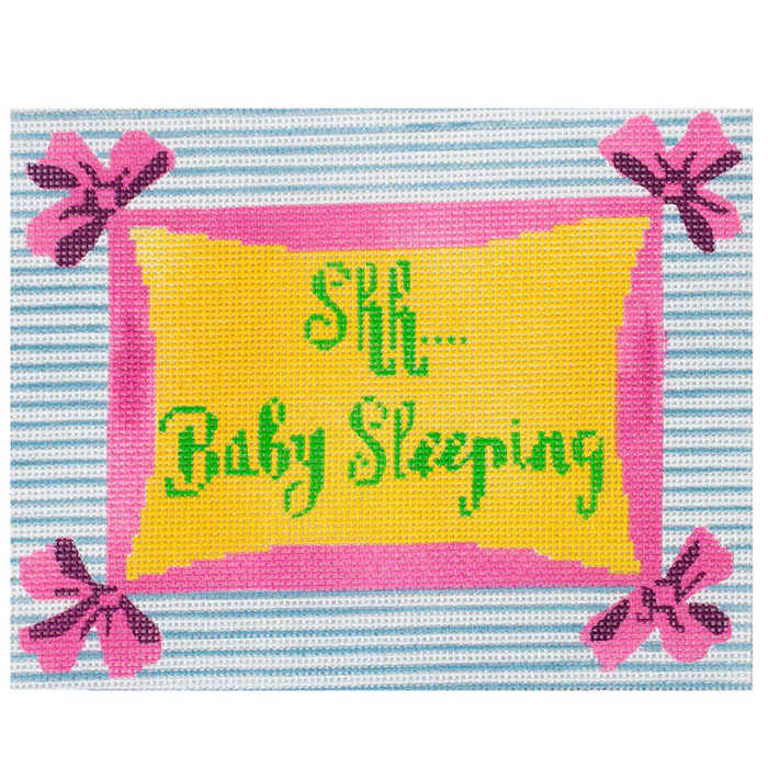 Shh... Baby Sleeping Pink Ribbon on Stripes