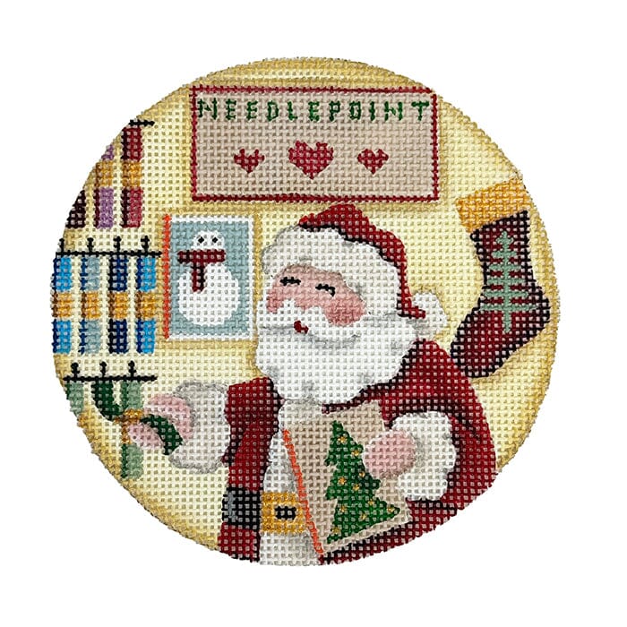 Santa Shopping Needlepoint Round