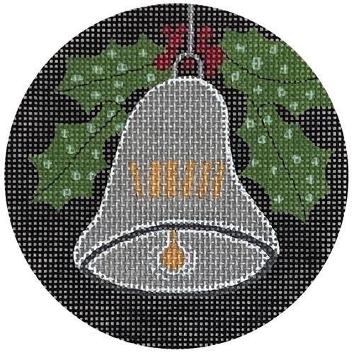 Silver Bell with Holly on Black