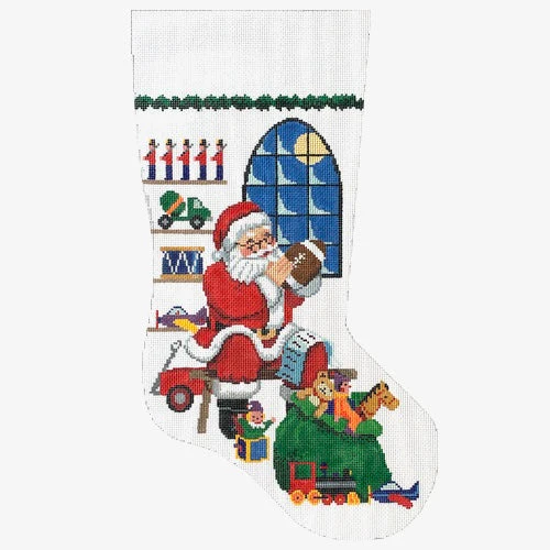 Sitting Santa in Front of Window Boy Stocking