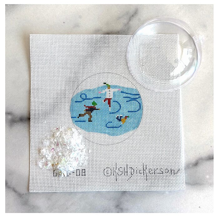 Skaters on Pond 3" Clear Dome & Confetti