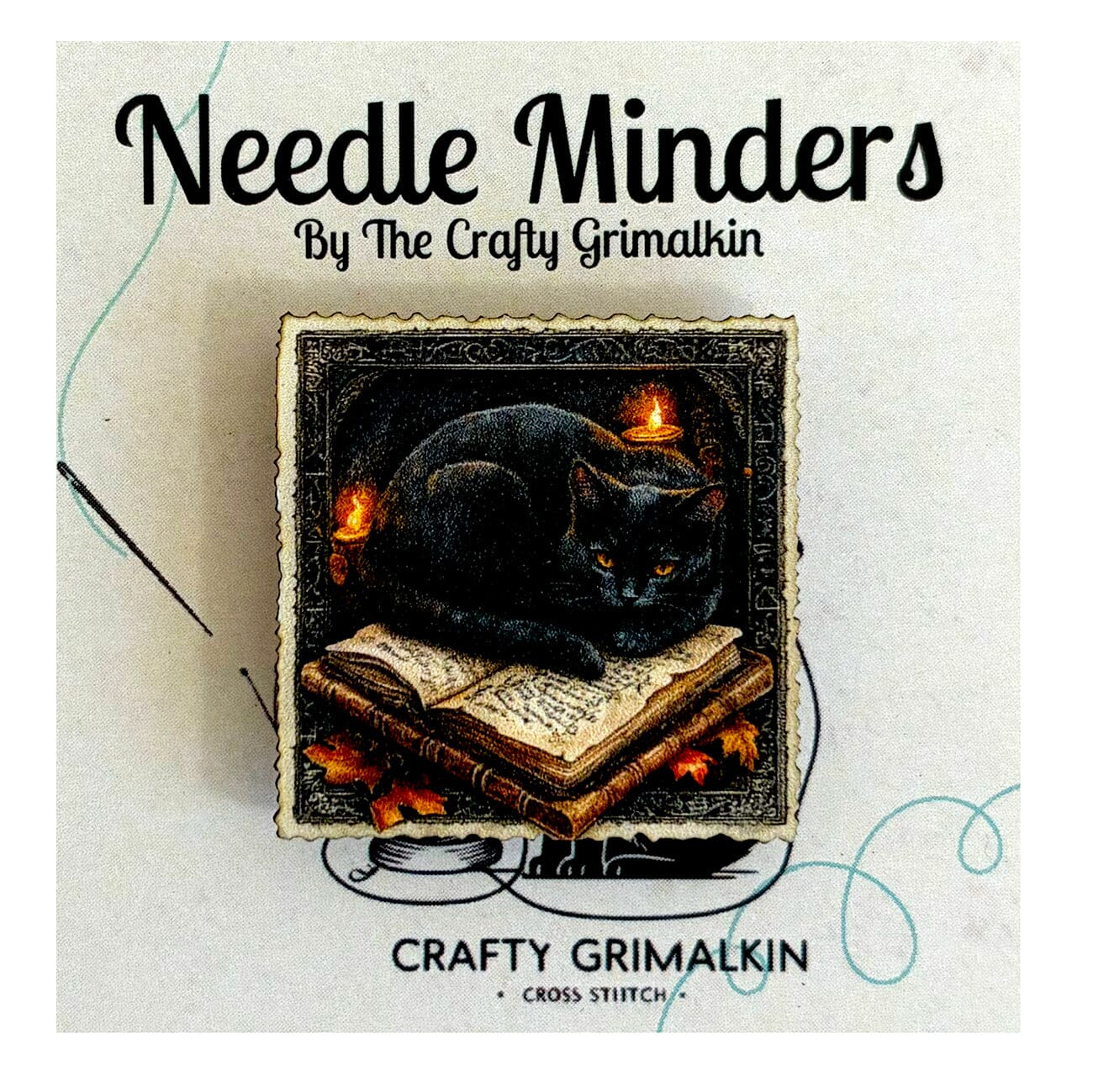 Sleeping Cat on Book Wooden Needle Minder