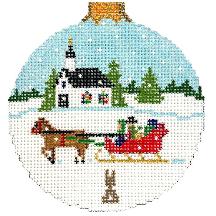 Sleigh Ride with Church, 3.25" Round