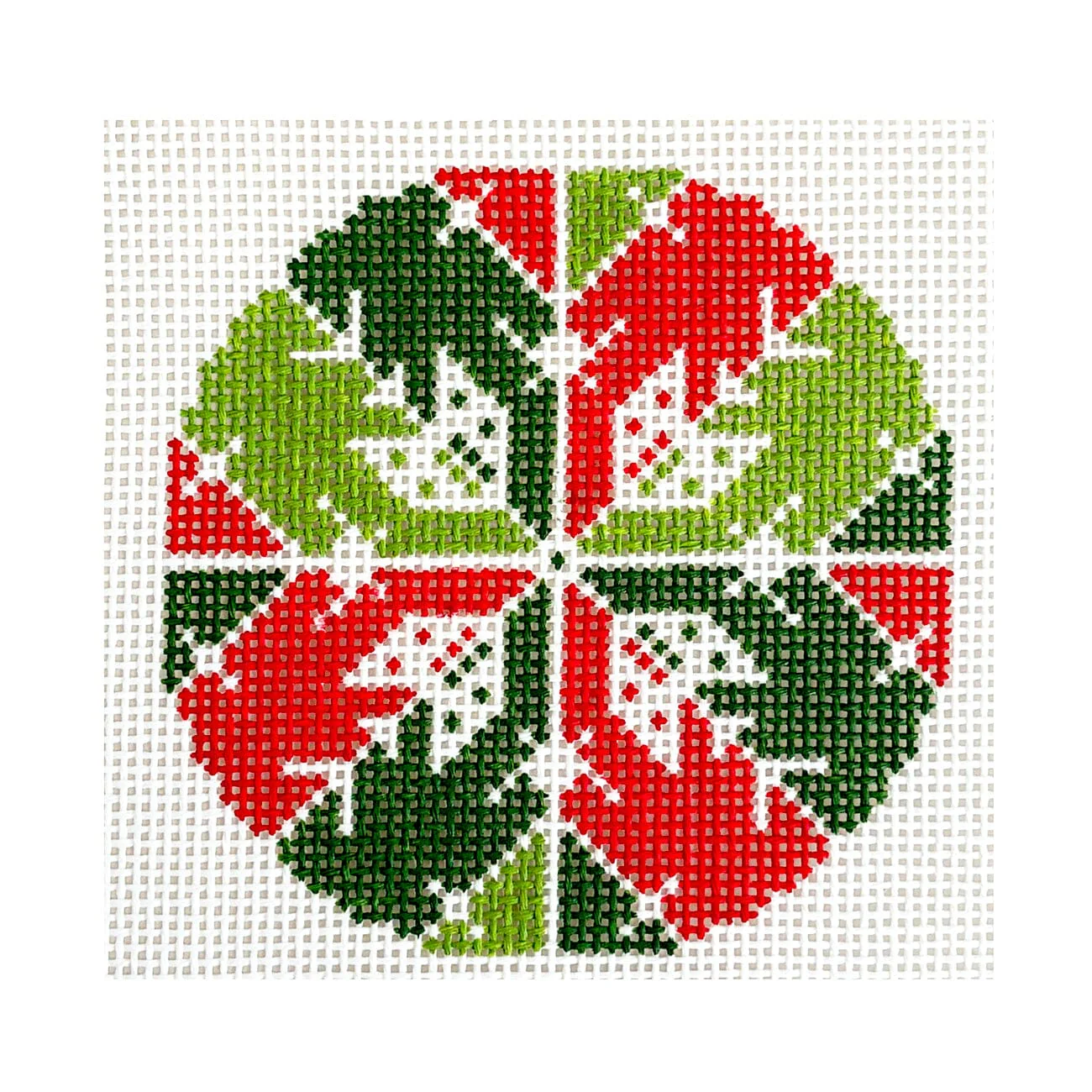 Snowflake Round, Red & Green