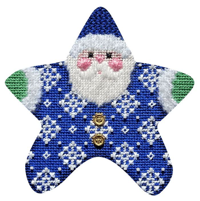 Snowflakes on Blue PJ Santa with Stitch Guide - Image 2