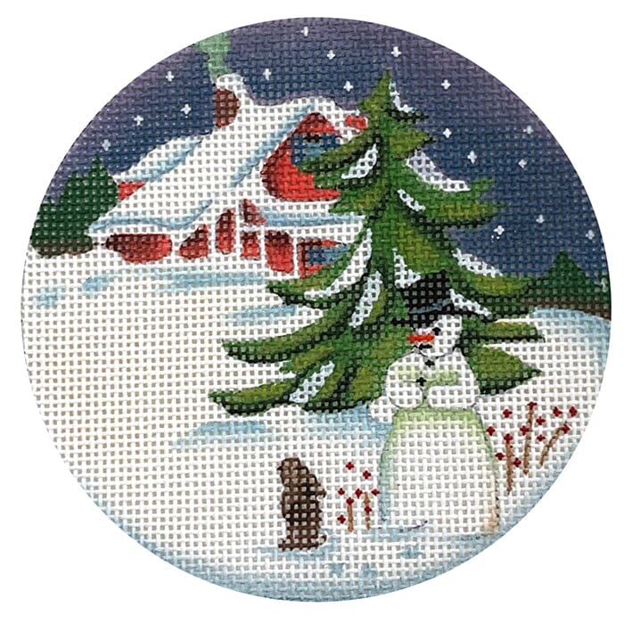 Cottage Snowman Round