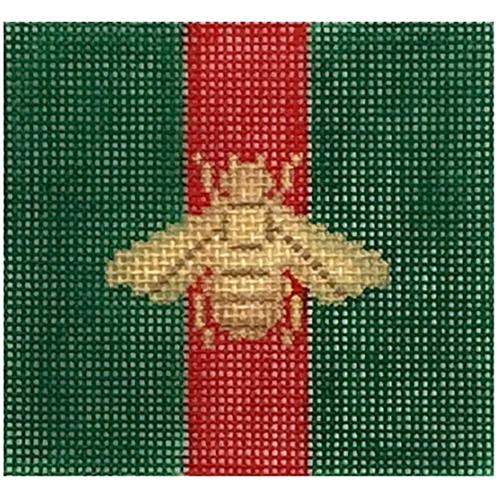 Square 3" Insert - Gold Bee on Green with Red Stripe