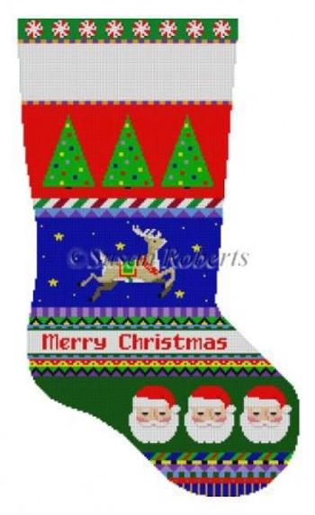 Bold Stripe, Reindeer, Santa Face Stocking