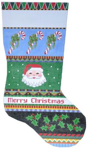 Bold Stripe Santa Face and Candy Canes Stocking
