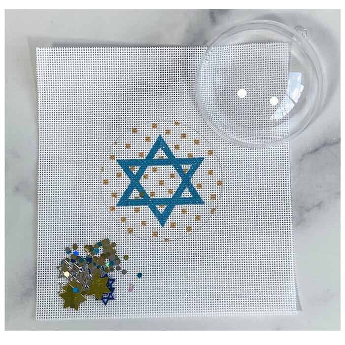 Star of David Aqua on Dots Ornament with Clear Dome & Confetti