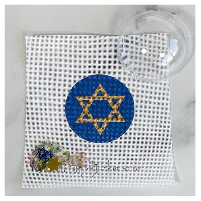 Star of David Gold on Blue Ornament with Clear Dome & Confetti
