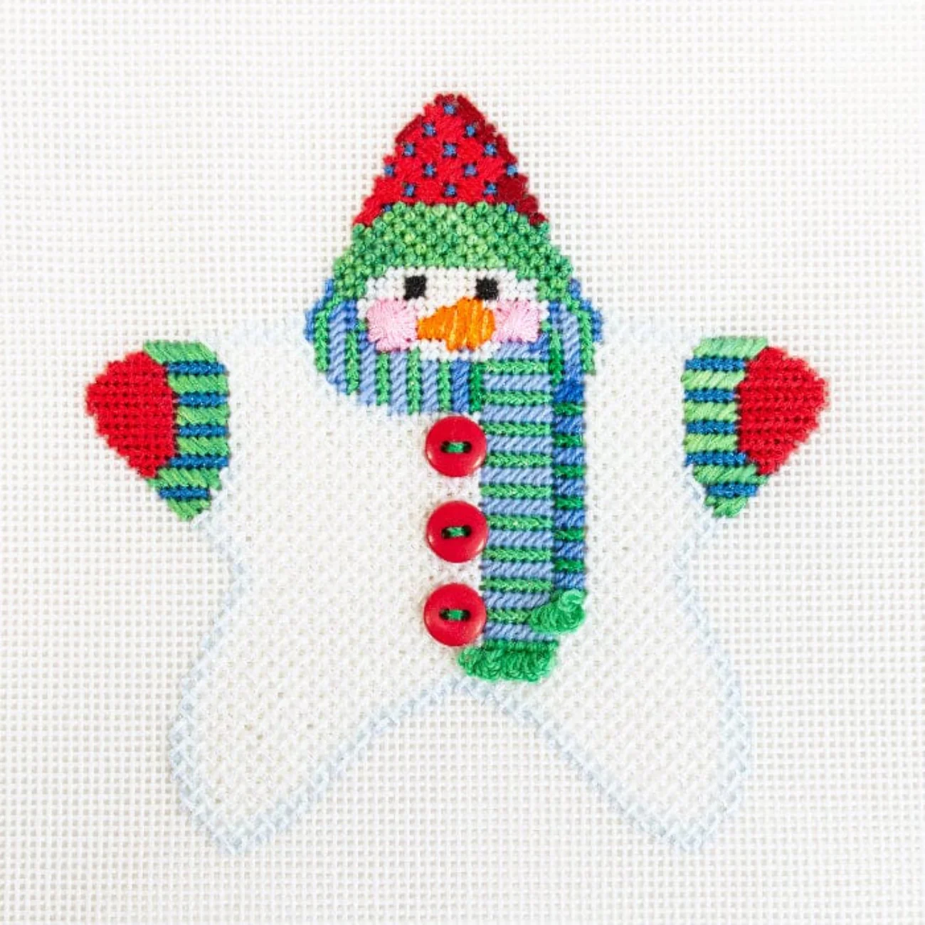 Star Shaped Snowman Blue/Green Scarf with Stitch Guide - Image 2
