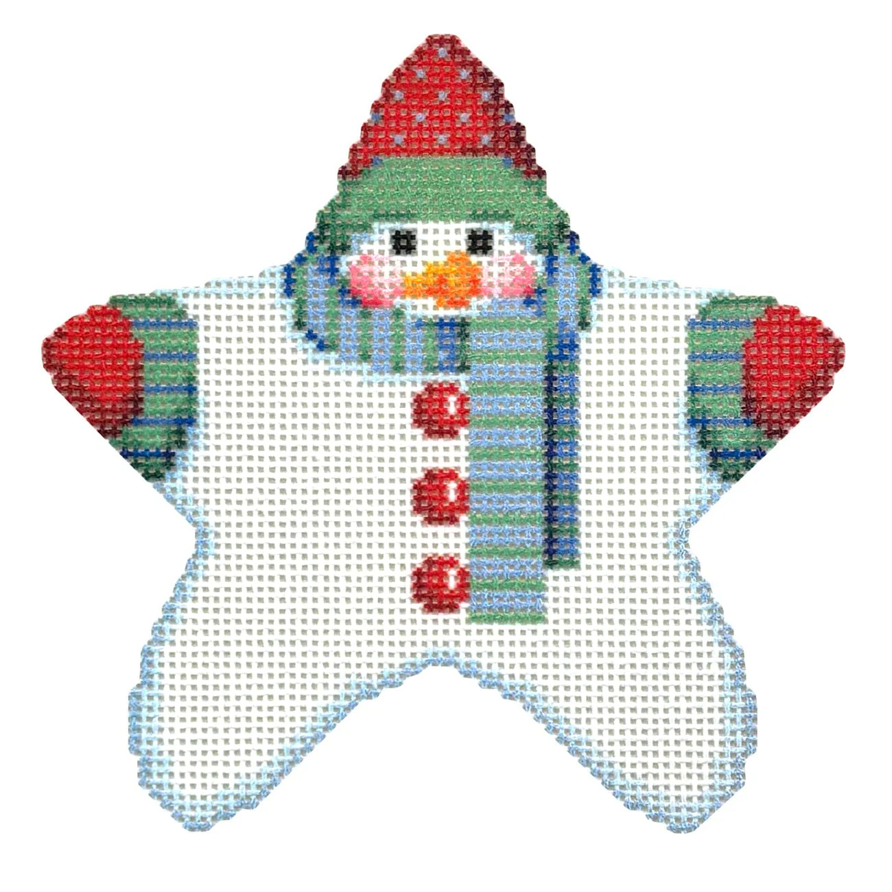 Star Shaped Snowman Blue/Green Scarf with Stitch Guide - Image 3