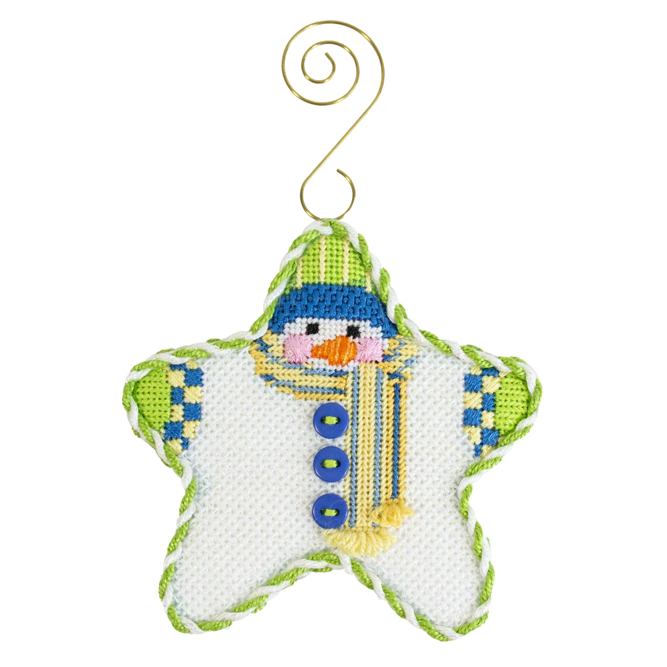 Star Shaped Snowman Blue/Yellow Striped Scarf with Stitch Guide