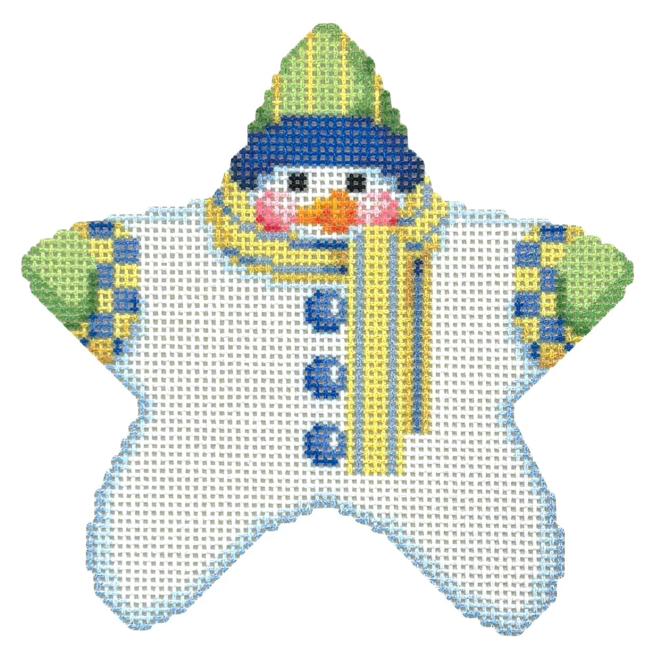 Star Shaped Snowman Blue/Yellow Striped Scarf with Stitch Guide - Image 3