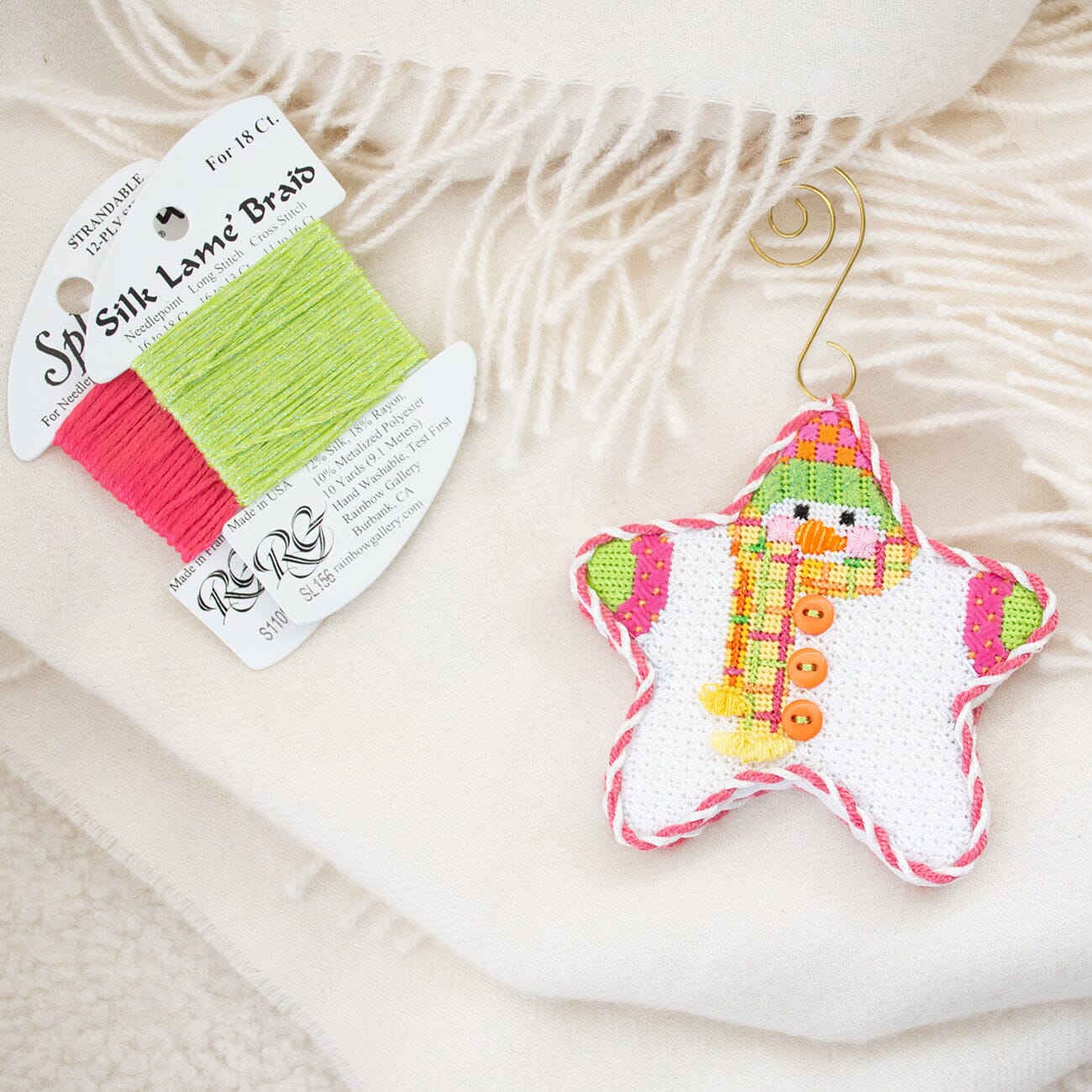 Star Shaped Snowman Citrus Plaid Scarf with Stitch Guide - Image 2