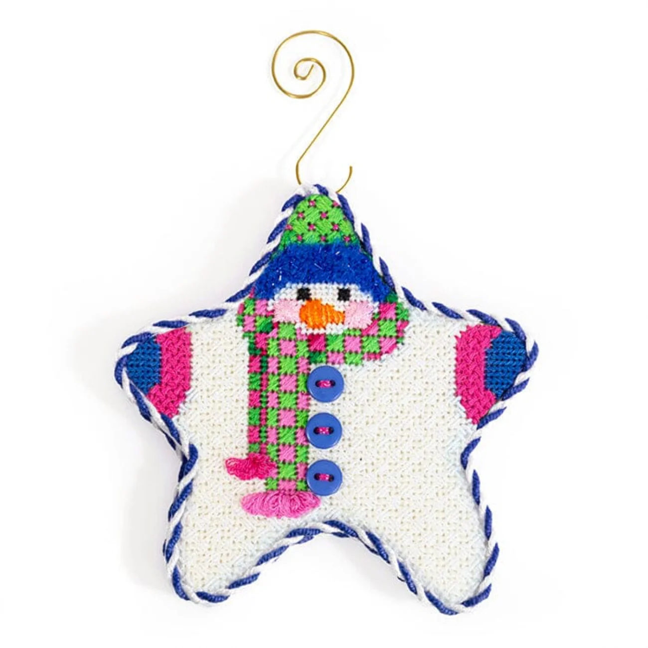 Star Shaped Snowman Pink/Green Checked Scarf with Stitch Guide