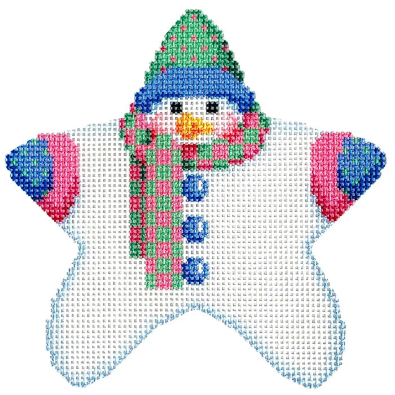 Star Shaped Snowman Pink/Green Checked Scarf with Stitch Guide - Image 2