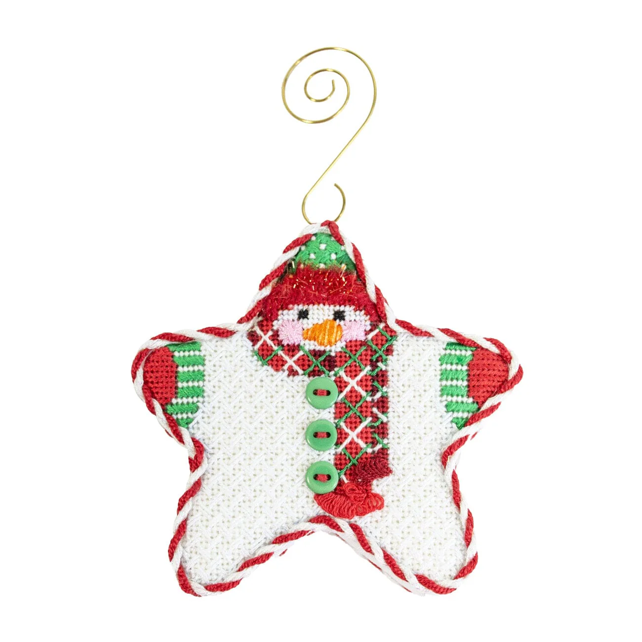 Star Shaped Snowman Red Diagonal Plaid Scarf with Stitch Guide