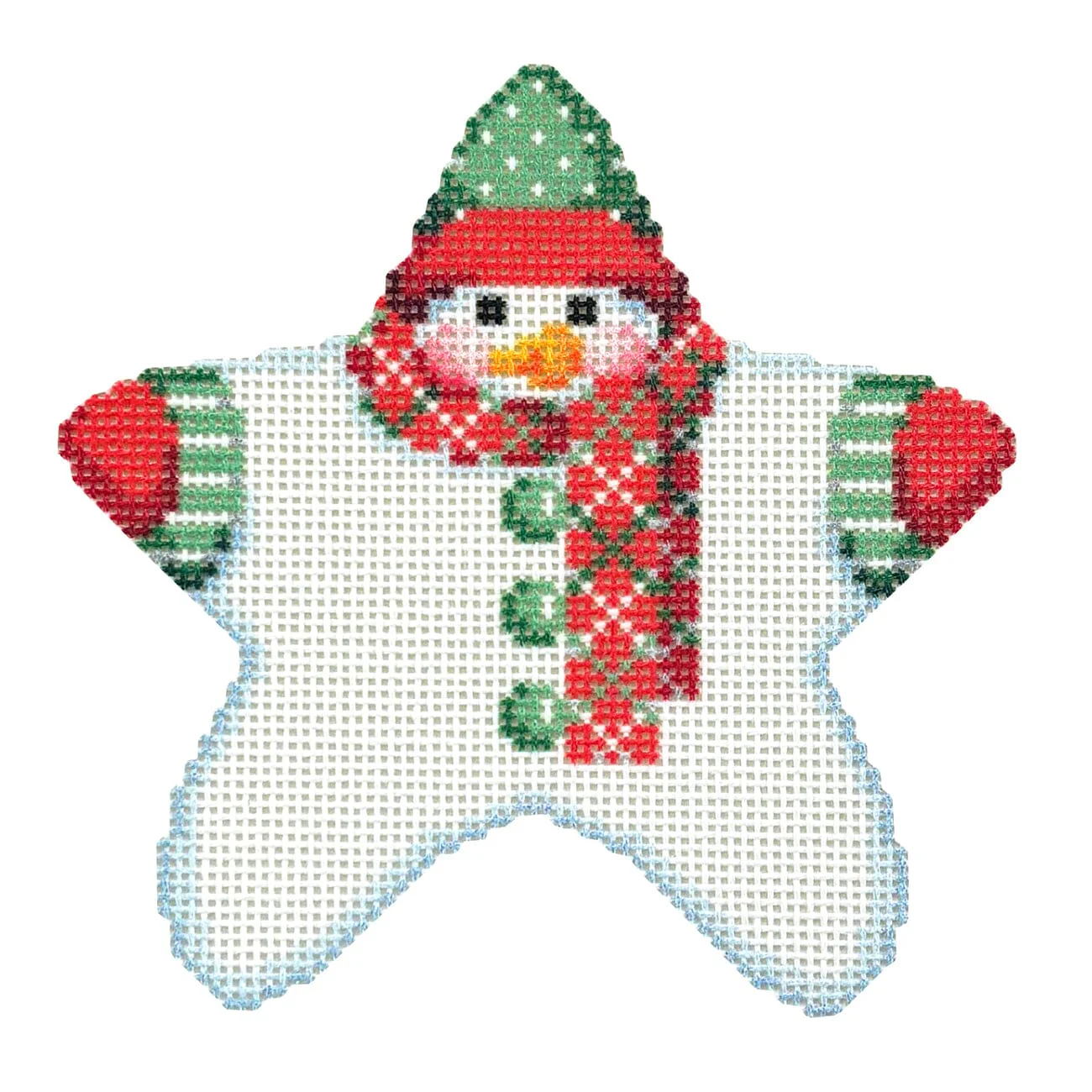 Star Shaped Snowman Red Diagonal Plaid Scarf with Stitch Guide - Image 3