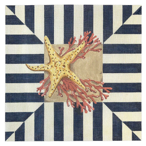 Starfish & Coral on Stripes Pillow
