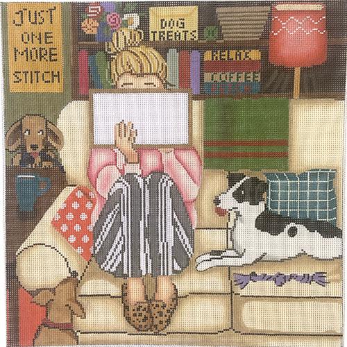 Stitching Girl - Couch with Dogs