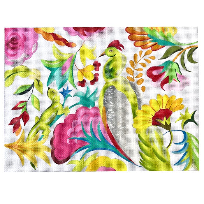 Stylized Lizard & Parrot Floral