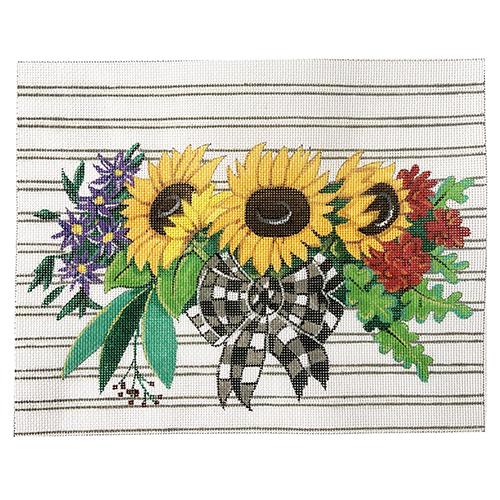 Sunflower Bouquet on Stripes