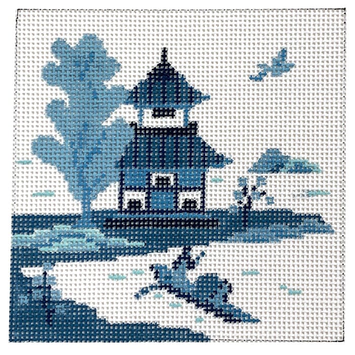 Asian Islands Square - Boat/Blue