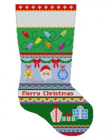 Bold Stripe Lights, Ornaments, & Presents Stocking