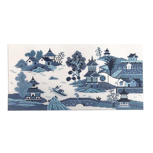 Blue Porcelain Scene on 18