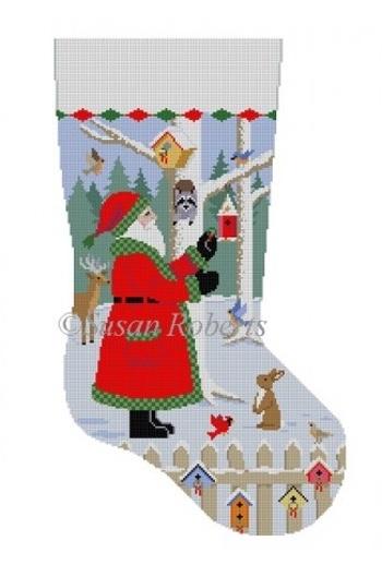Santa with Bird Wreaths Stocking