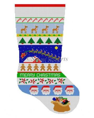 Sleigh Over Rooftop Stripe Stocking