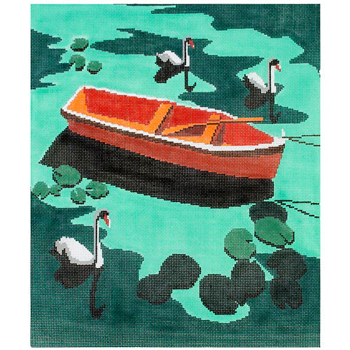 Swans by Rowboat