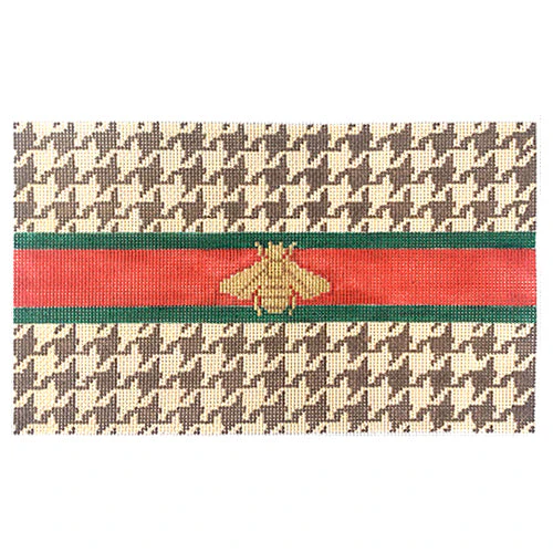 Tan & Brown Houndstooth Bee Clutch with Red & Green Stripe