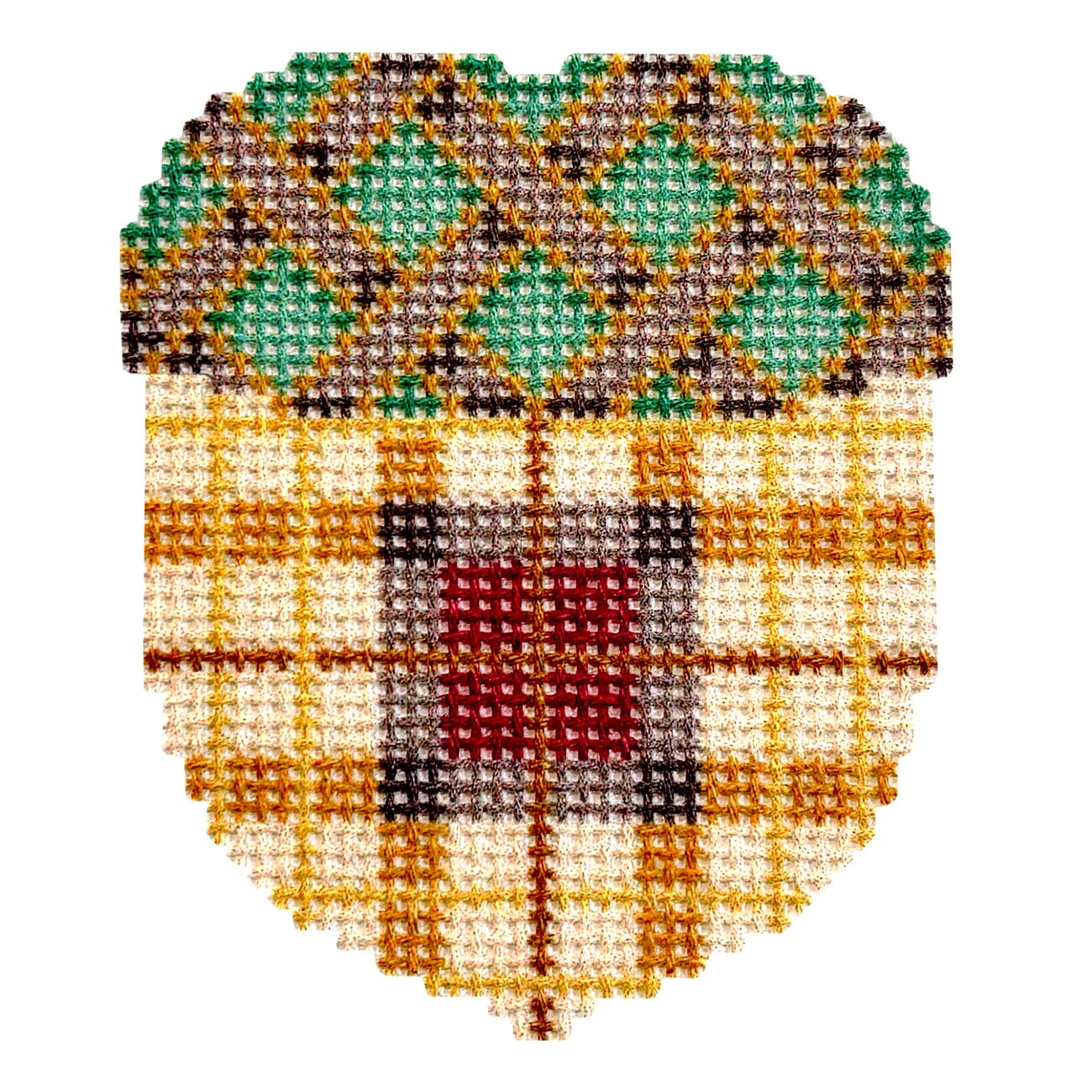Tan Woven Cap/Plaid Acorn