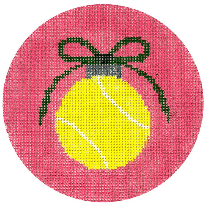Tennis Ball with Green Bow on Pink Round