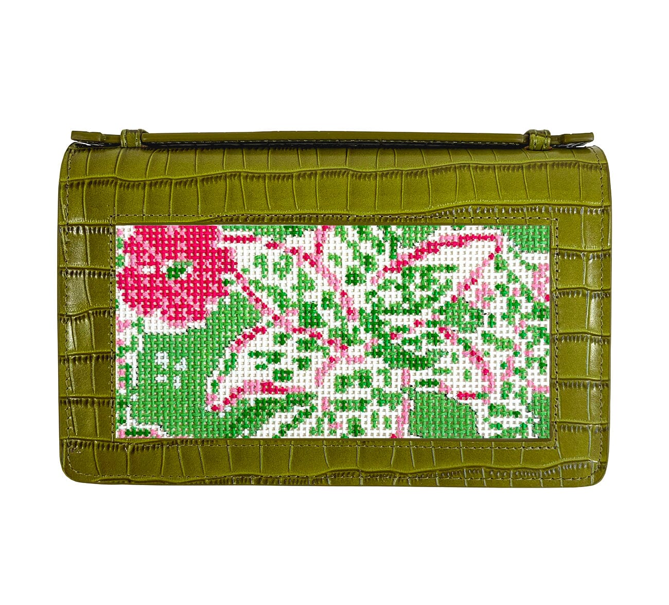 The Everyday Clutch - Green Croc w/ Silver Chain